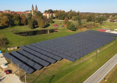Angled overhead look at Solar array at Saint Meinrad installed by Veregy